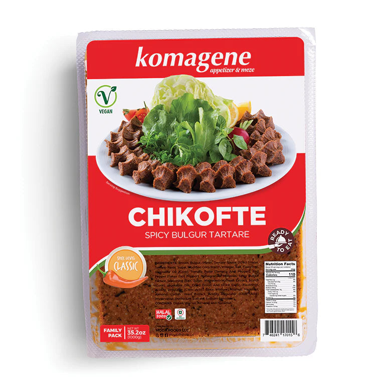 Komagene Chikofte spicy bulgur tartare packaging on a white background